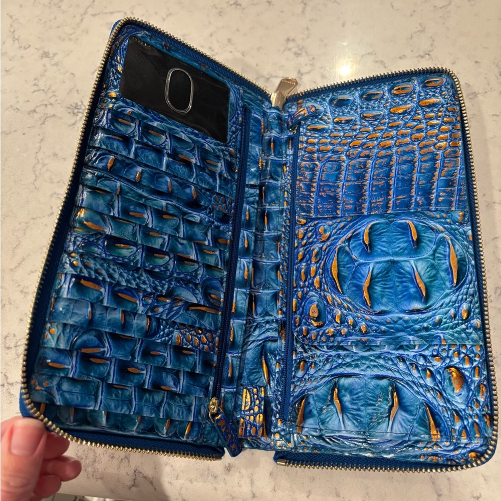 Brahmin Blue and Gold Croc-Embossed Wallet